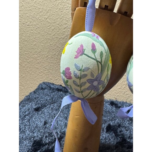 Hand-Painted Floral Easter Hanging Eggs With Lavender Ribbon - Picture 3 of 9